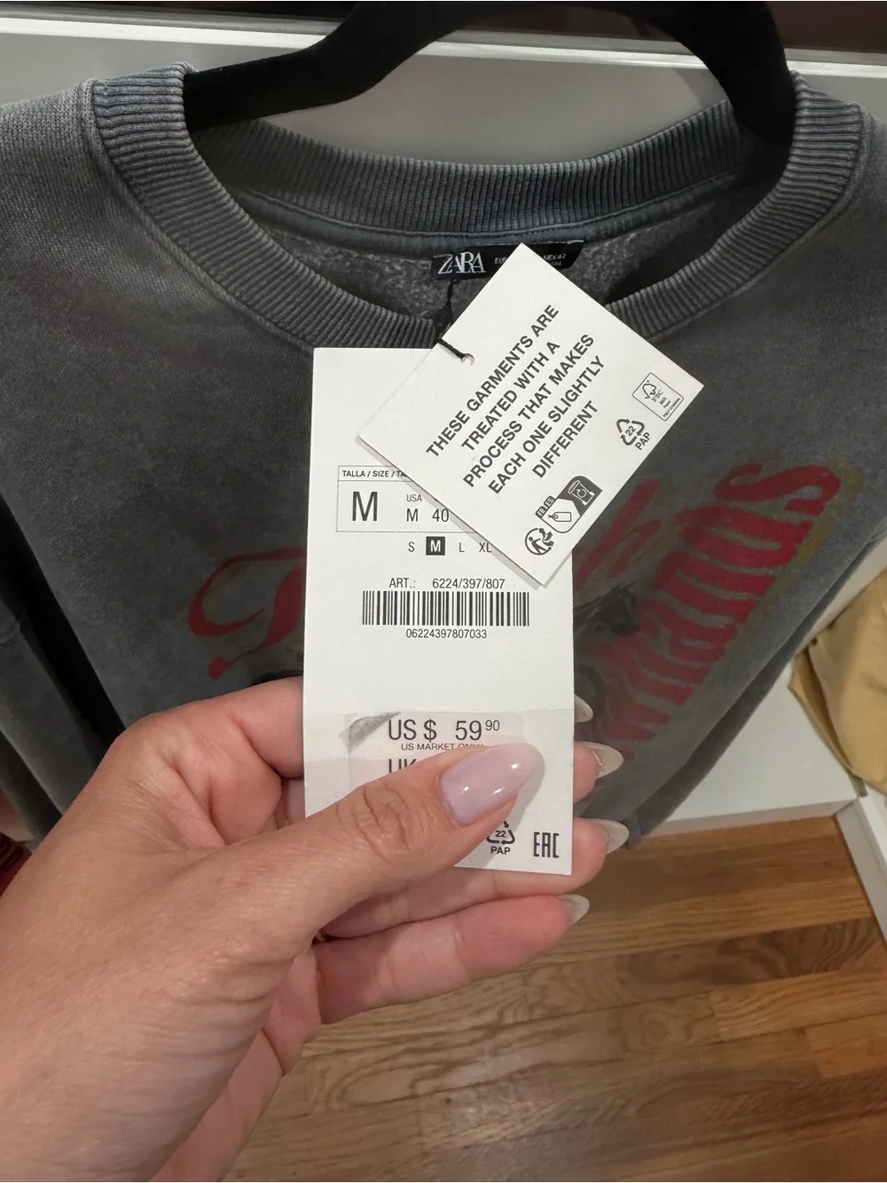 Zara Gray Crewneck Sweatshirt with Red & Yellow 'Toughs' Graphic